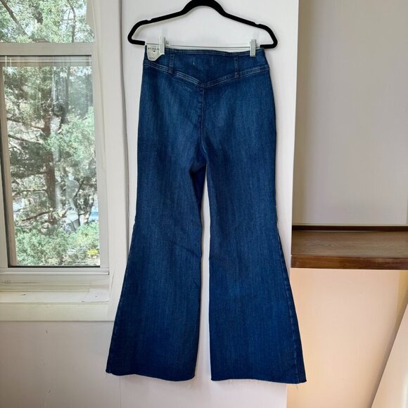 NWT Free People CRVY Wild Honey Denim Jeans Flare Mid Rise Dark Blue 29 Short - Picture 9 of 14